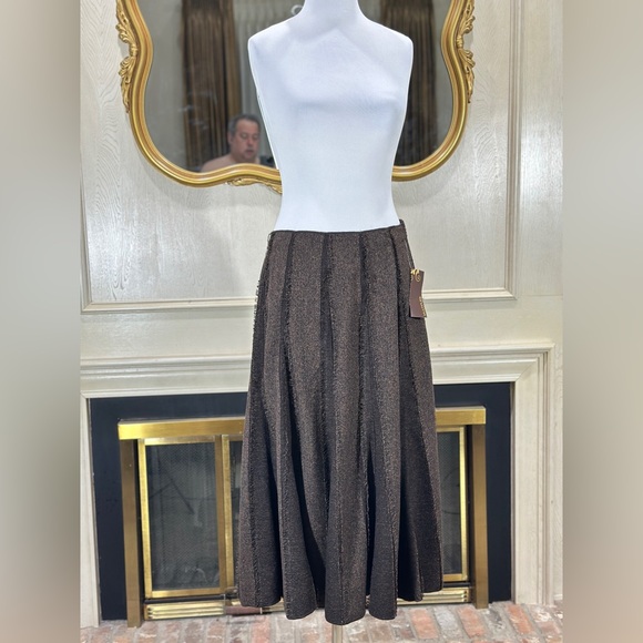 Multiples NWT Brown Textured A-Line Midi Skirt Size 14 | Frayed Seam Panels - Picture 1 of 10